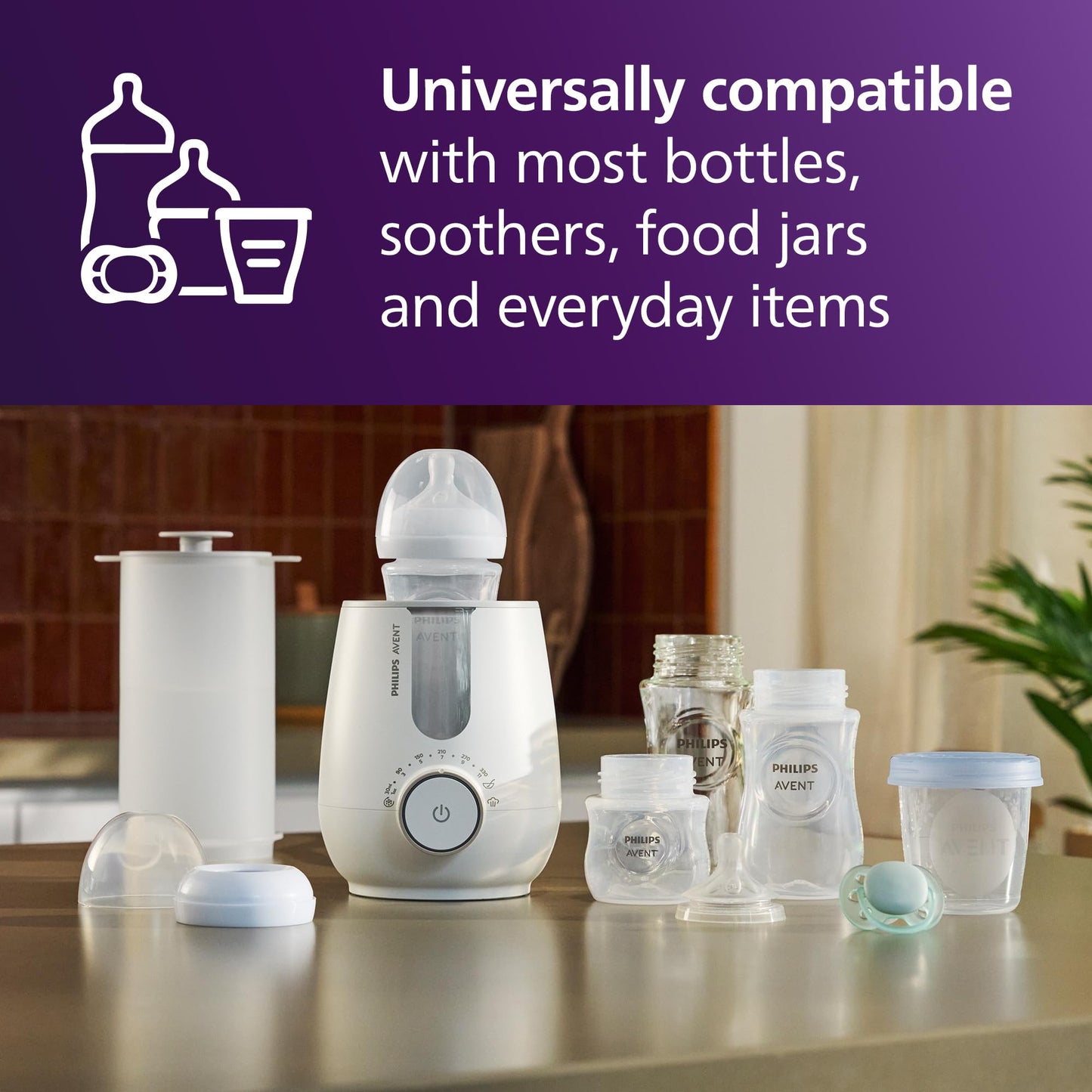 Philips Avent Premium 2-in-1 Warmer & Sterilizer - with Hospital-Standard Water Bath Technology, Smart Temperature Sensor, Hotspots Prevention, Chemical-Free Sterilization, with Tongs, Model SCF359/20