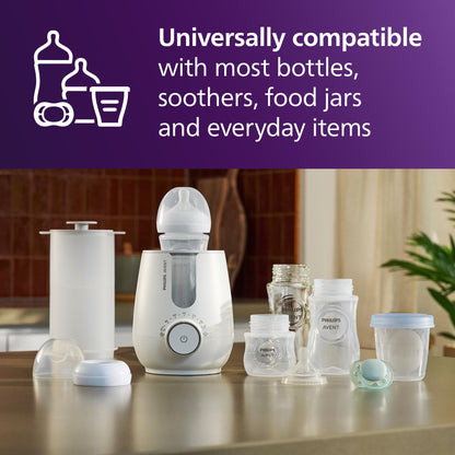 Philips Avent Premium 2-in-1 Warmer & Sterilizer - with Hospital-Standard Water Bath Technology, Smart Temperature Sensor, Hotspots Prevention, Chemical-Free Sterilization, with Tongs, Model SCF359/20