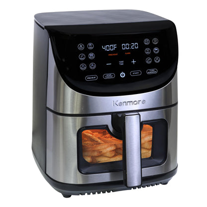 Kenmore 8 Qt Air Fryer 1700W 12 Presets Digital Touch Screen Stainless Steel Family Size Nonstick Basket Easy Cleanup Dishwasher Safe OilLess Cooking
