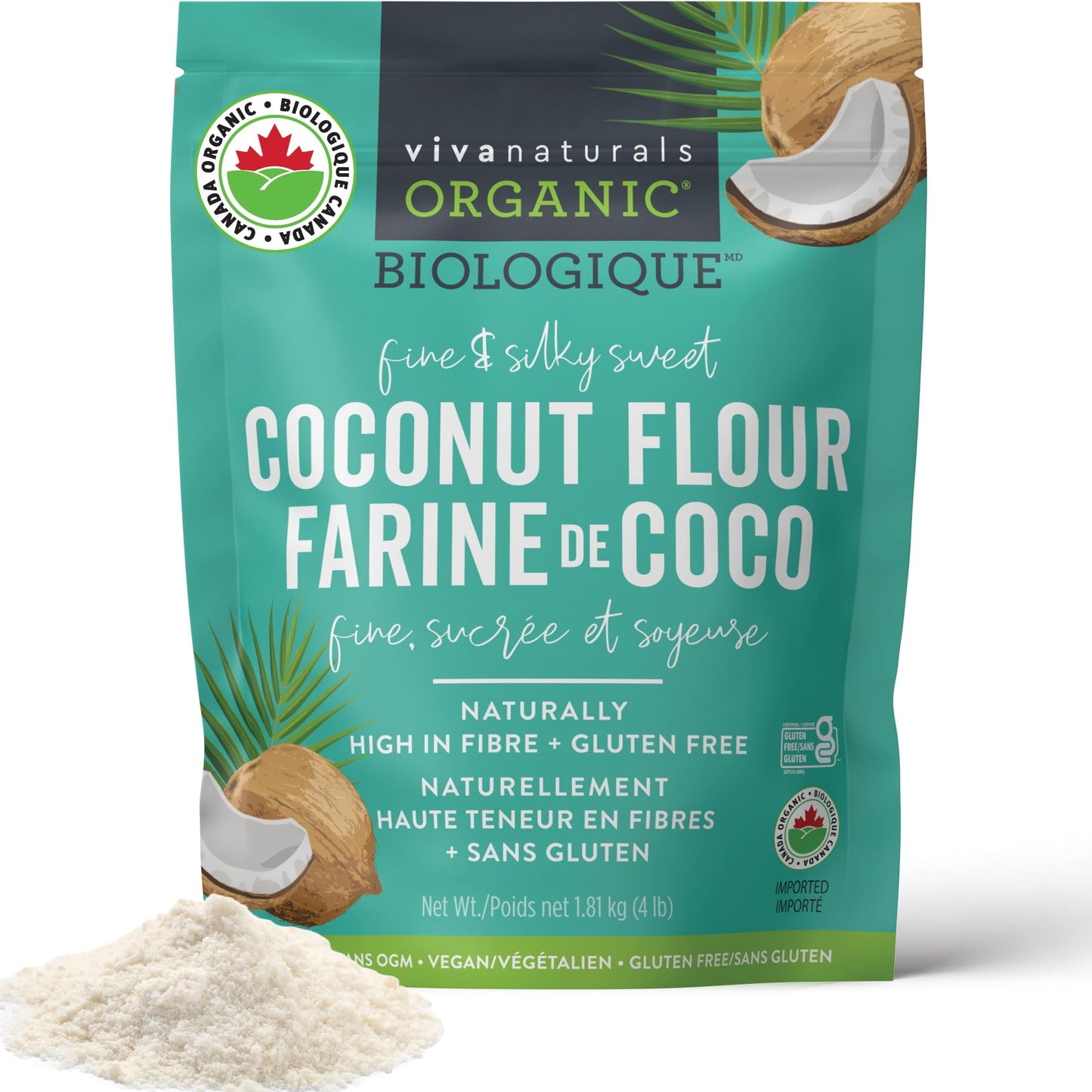 Viva Naturals Organic Coconut Flour, Gluten-Free, Unbleached & Unrefined, 4 LB Viva Naturals