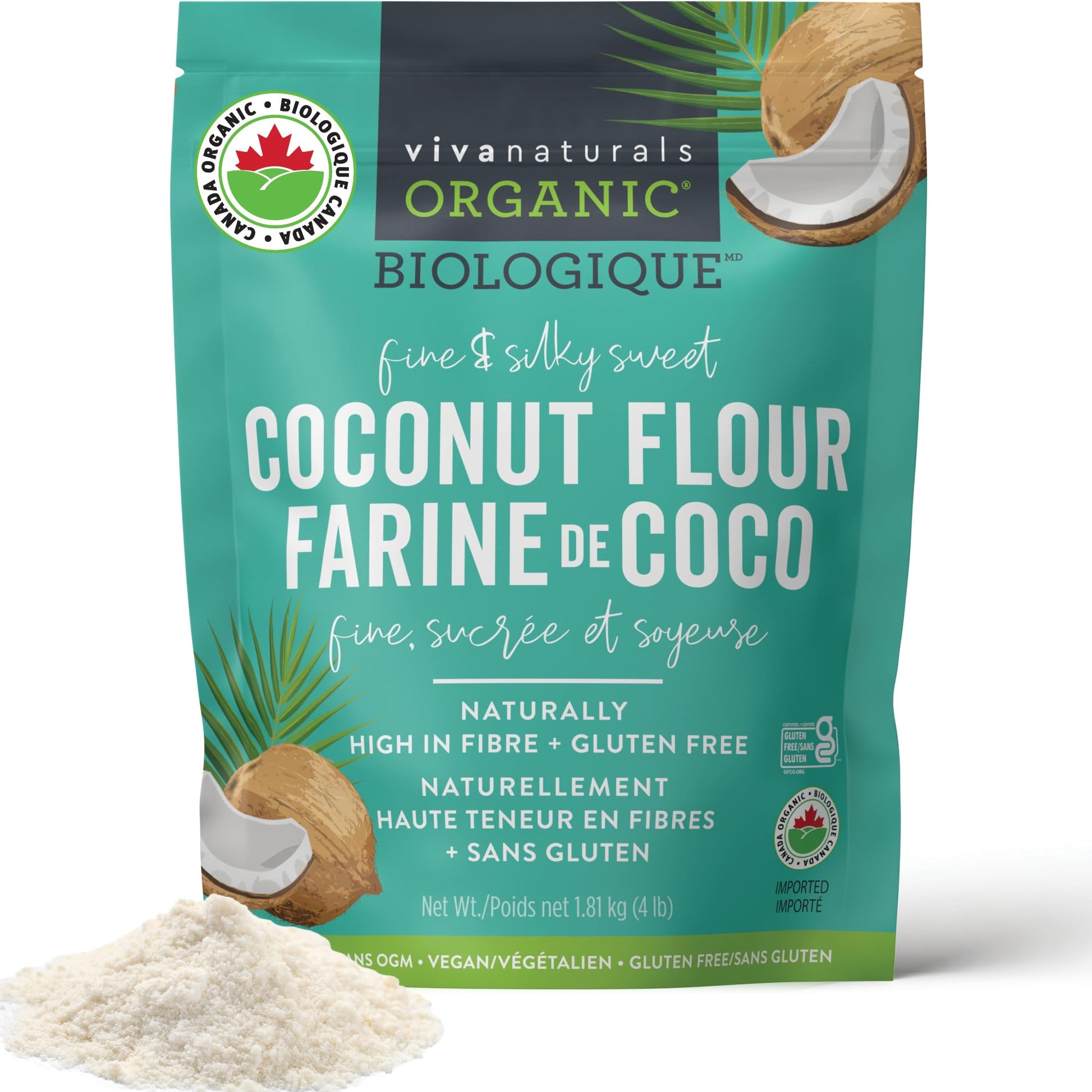 Viva Naturals Organic Coconut Flour, Gluten-Free, Unbleached & Unrefined, 4 LB Viva Naturals