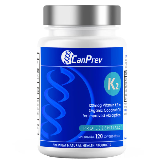 CanPrev K2 120mcg with Organic Coconut Oil, 120 Softgels 120-Day Supply, Pure MK-7 for Enhanced Absorption, Support for Stronger Bones and Healthy Teeth - Available at All In One Marketplace Canada