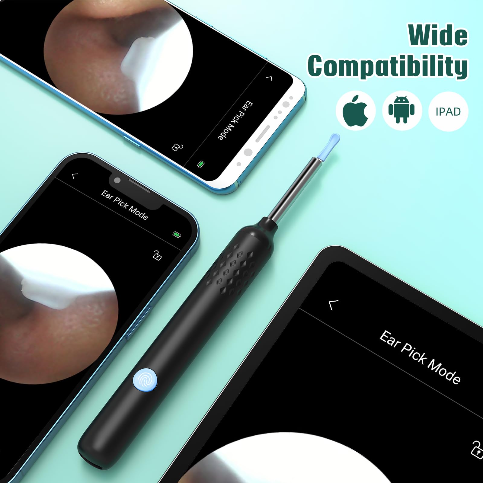 LMECHN Ear Wax Removal, Ear Cleaner with 7 Pcs Ear Set, Ear Wax Removal Tool Camera with 1080P Ear Otoscope & 6 LED Lights, Wireless Ear Pick for Ear Cleaning with 6 Ear Spoons Black