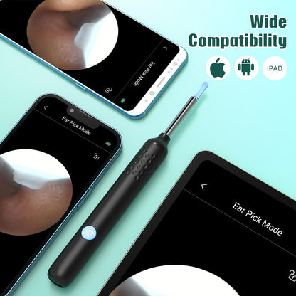 LMECHN Ear Wax Removal, Ear Cleaner with 7 Pcs Ear Set, Ear Wax Removal Tool Camera with 1080P Ear Otoscope & 6 LED Lights, Wireless Ear Pick for Ear Cleaning with 6 Ear Spoons Black