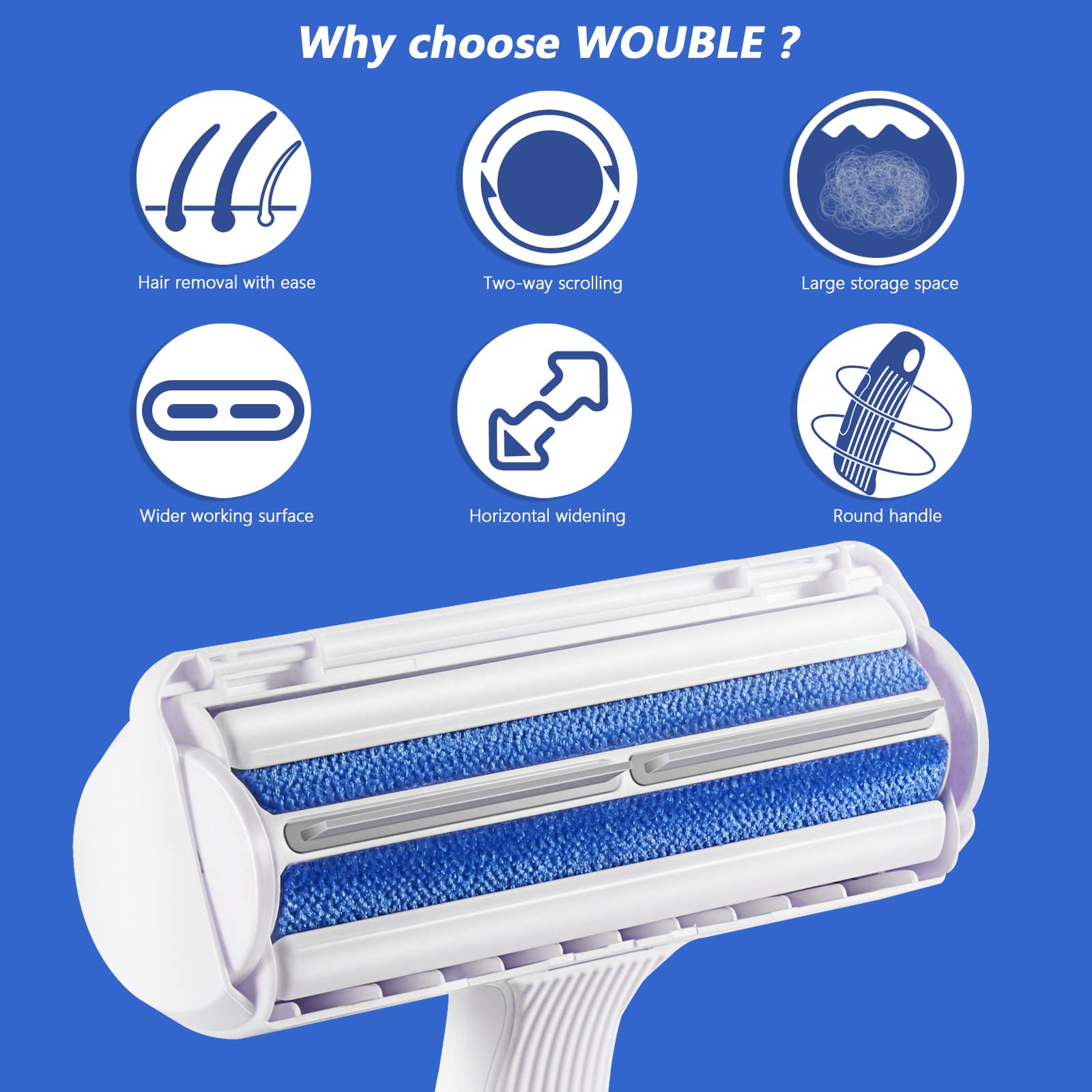 Wouble Pet Hair Remover Roller, Reusable Lint Roller for Pet Hair,Self Clean Dog Cat Fur Removal Brush, from Carpet, Furniture, Rugs, Laundry, Bedding, Sofa-White - Available at All In One Marketplace Canada
