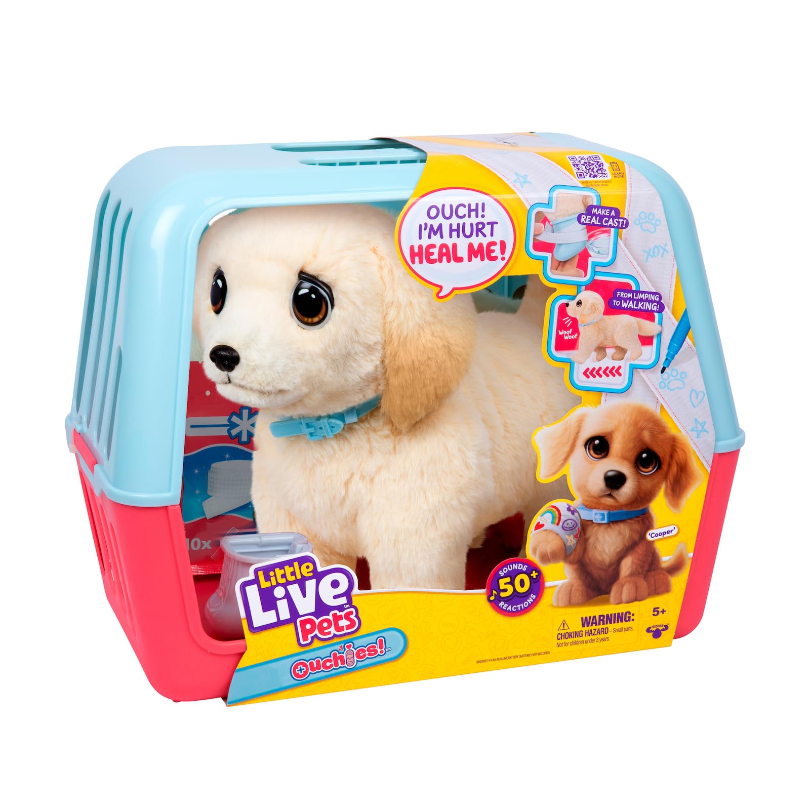Little Live Pets Ouchies - Cooper The Retriever Puppy|Transform from Injured to Healed Like a Vet. Make a Real Cast. Walking Puppy with Carrier (35cm/13.8in Tall). Repeat Play. 50+ Sounds & Reactions Little Live Pets