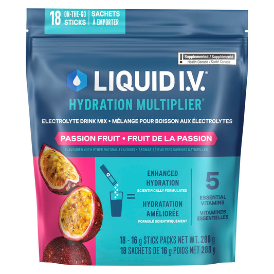 Liquid I.V. Hydration Multiplier Electrolyte Drink Mix - Enhanced Hydration Electrolyte Powder with Vitamins B3, B5, B6, B12 and C -18x On-the-go Sticks for Workout and Travel - Passion Fruit