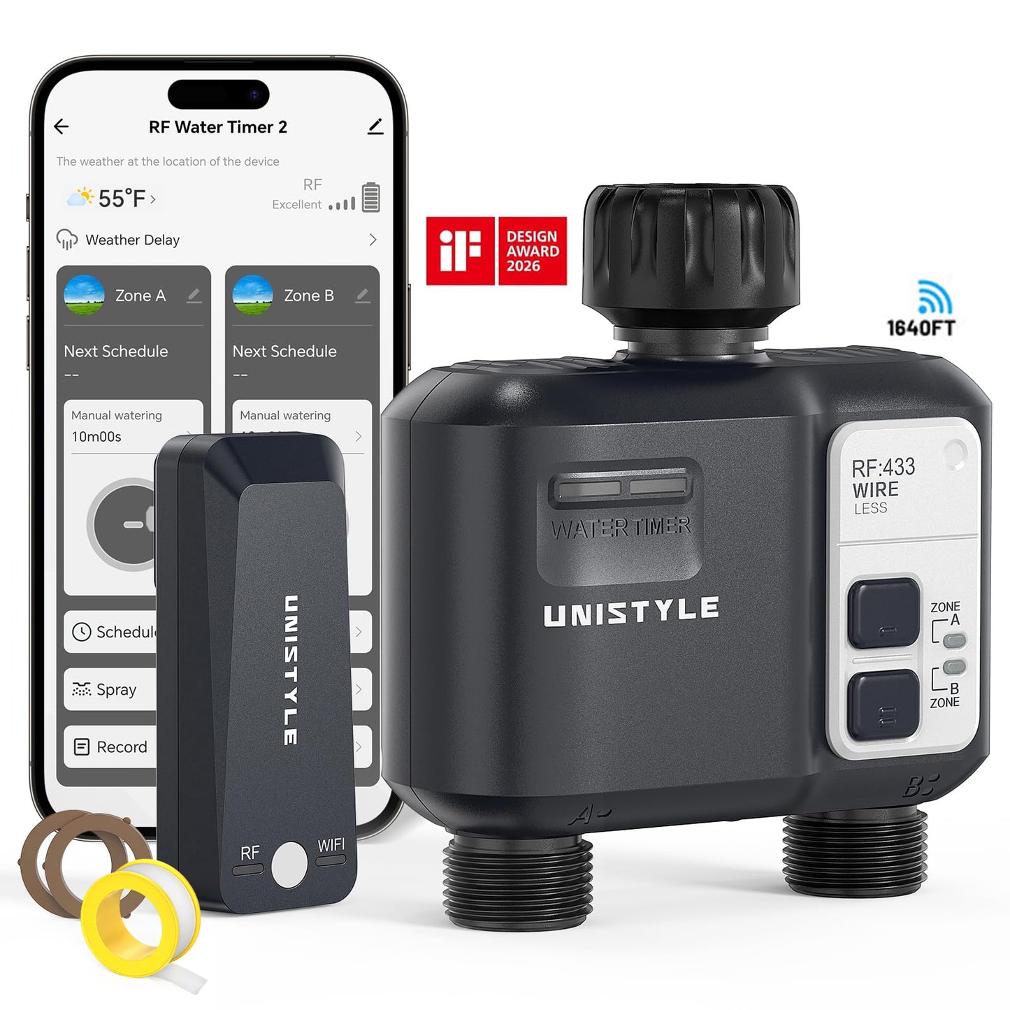 [All-New 2027] 1700FT WiFi Sprinkler Timer 2 Zone, Unistyle Smart Hose Timers Compatible Alexa & Google Voice and App Control, Water Timer for Garden Hose with Auto & Manual Modes for Garden Lawn - Available at All In One Marketplace Canada