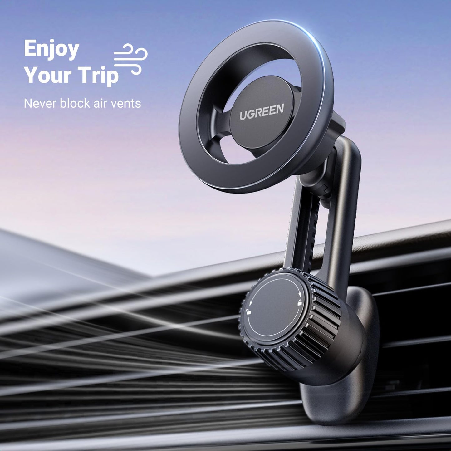UGREEN Magsafe Phone Mount for Car, Not Blocking Air Vent, with 2 Metal Rings for All Phones Strengthen Magnetic Car Phone Holder Compatible with iPhone 17 16 15 Pro Max 14 13 12 Pro Mini MagSafe Case