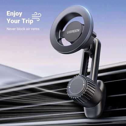 UGREEN Magsafe Phone Mount for Car, Not Blocking Air Vent, with 2 Metal Rings for All Phones Strengthen Magnetic Car Phone Holder Compatible with iPhone 17 16 15 Pro Max 14 13 12 Pro Mini MagSafe Case