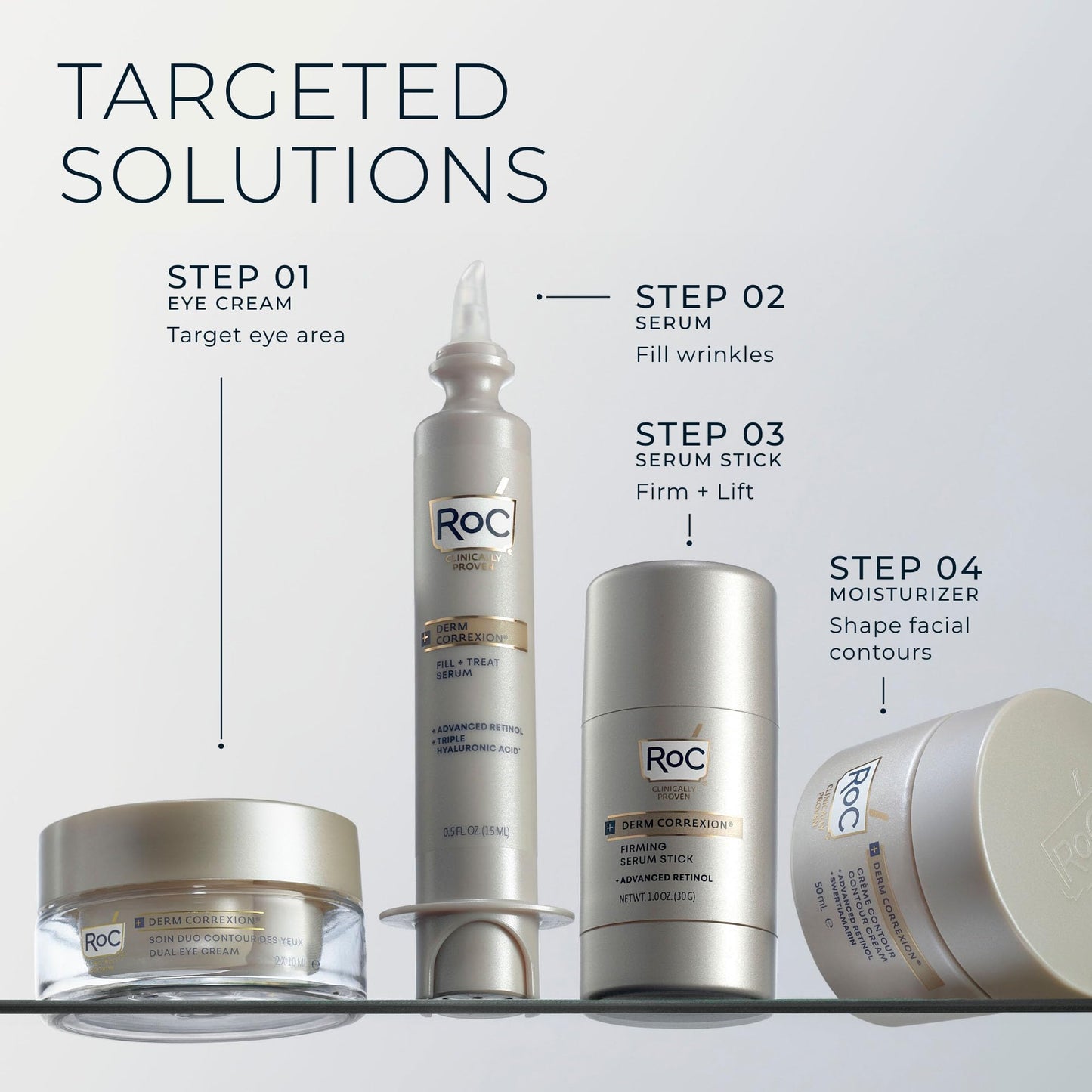RoC Derm Correxion® Neck Cream with Hyaluronic Acid and Advanced Retinol to visibly Tighten & Lift Horizontal Neck Lines, Facial Moisturiser to Contour Face, Neck and Jawline, 50ML RoC
