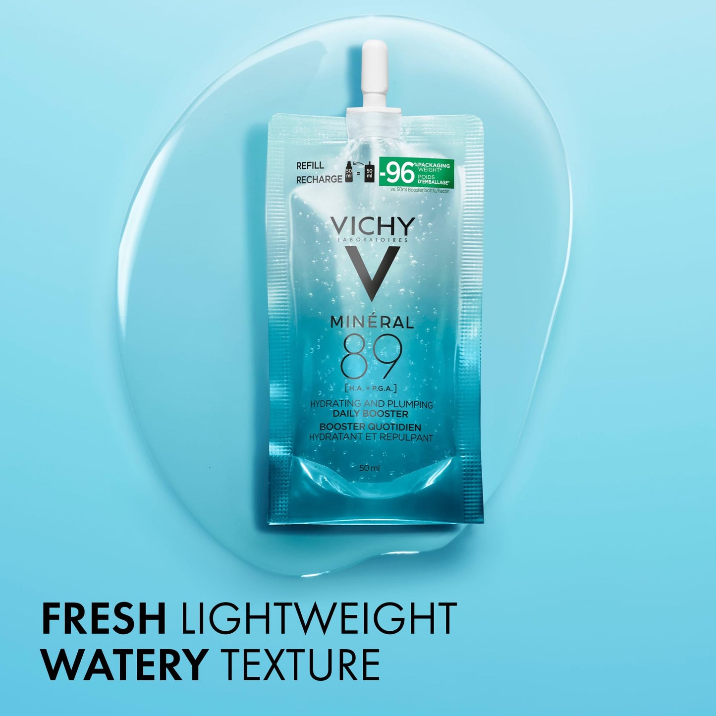Vichy Hydrating Hyaluronic Acid Serum Refill, Mineral 89 Daily Face Serum Skin Booster with Hyaluronic Acid & Minerals, Hydrates and Strengthens Sensitive Skin, Recommended by Dermatologists, 50mL - Available at All In One Marketplace Canada
