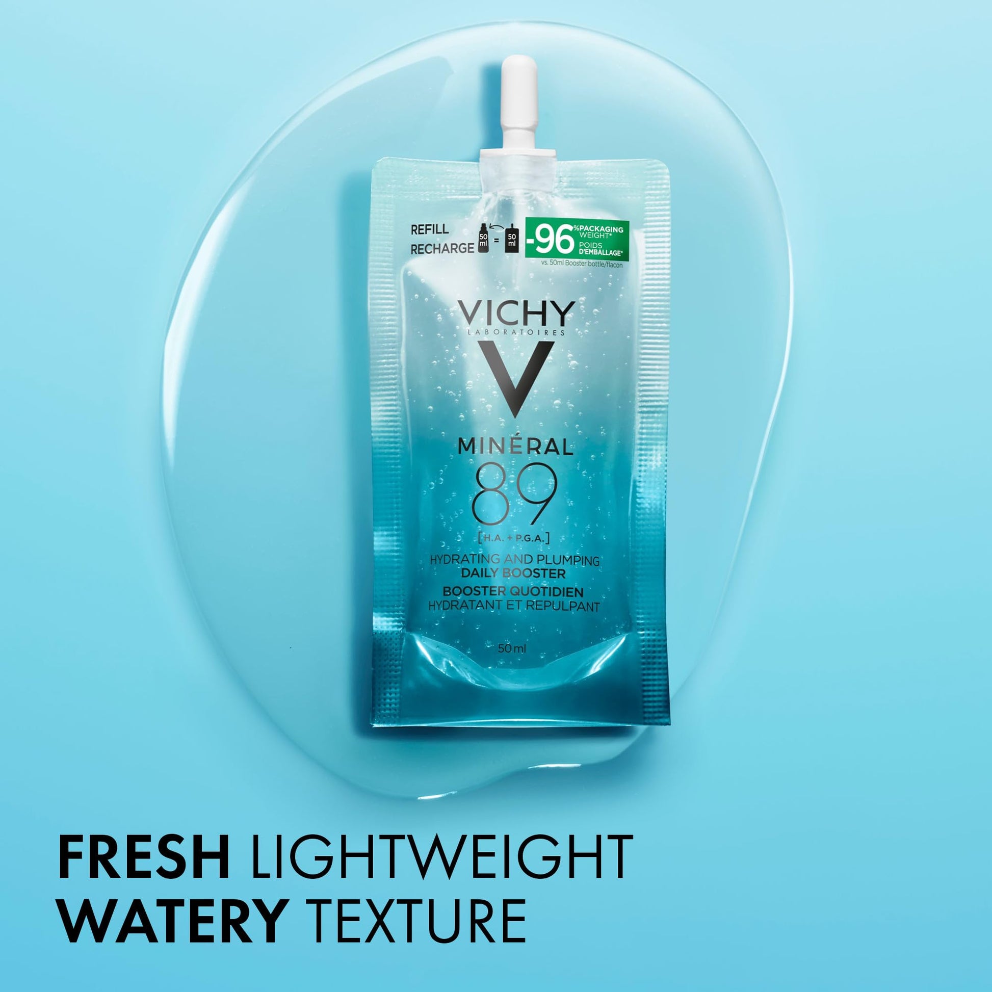 Vichy Hydrating Hyaluronic Acid Serum Refill, Mineral 89 Daily Face Serum Skin Booster with Hyaluronic Acid & Minerals, Hydrates and Strengthens Sensitive Skin, Recommended by Dermatologists, 50mL - Available at All In One Marketplace Canada