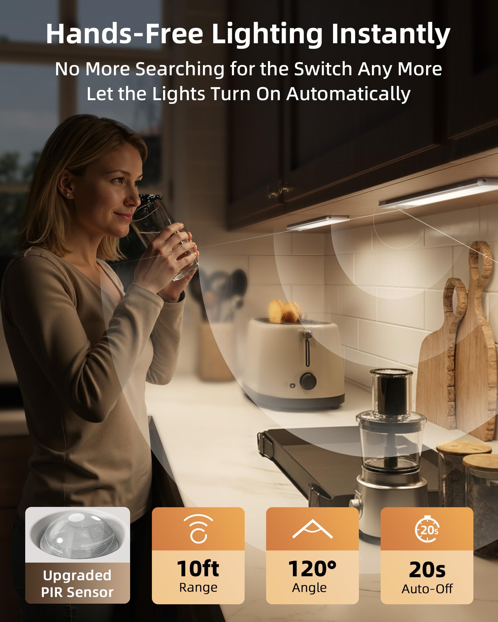 EZVALO 10inch Under Cabinet Lighting, 2500mAh Rechargeable Motion Sensor Lights Indoor with 3 Color Temps, 2 Pack Magnetic Closet Light, 80 LED Dimmable Under Counter Lights for Kitchen, Shelf, Stair - Available at All In One Marketplace Canada