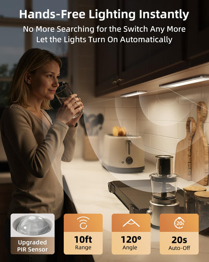 EZVALO 10inch Under Cabinet Lighting, 2500mAh Rechargeable Motion Sensor Lights Indoor with 3 Color Temps, 2 Pack Magnetic Closet Light, 80 LED Dimmable Under Counter Lights for Kitchen, Shelf, Stair - Available at All In One Marketplace Canada