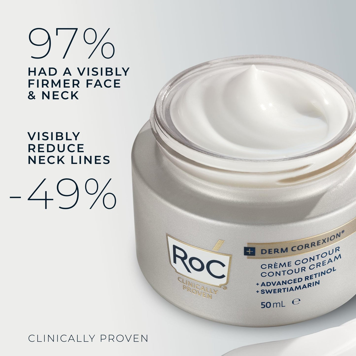 RoC Derm Correxion® Neck Cream with Hyaluronic Acid and Advanced Retinol to visibly Tighten & Lift Horizontal Neck Lines, Facial Moisturiser to Contour Face, Neck and Jawline, 50ML RoC