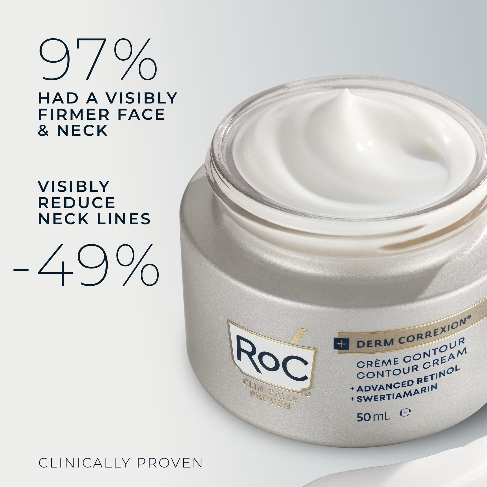 RoC Derm Correxion® Neck Cream with Hyaluronic Acid and Advanced Retinol to visibly Tighten & Lift Horizontal Neck Lines, Facial Moisturiser to Contour Face, Neck and Jawline, 50ML RoC