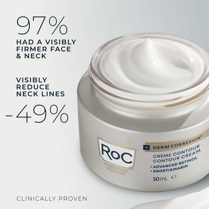 RoC Derm Correxion® Neck Cream with Hyaluronic Acid and Advanced Retinol to visibly Tighten & Lift Horizontal Neck Lines, Facial Moisturiser to Contour Face, Neck and Jawline, 50ML RoC