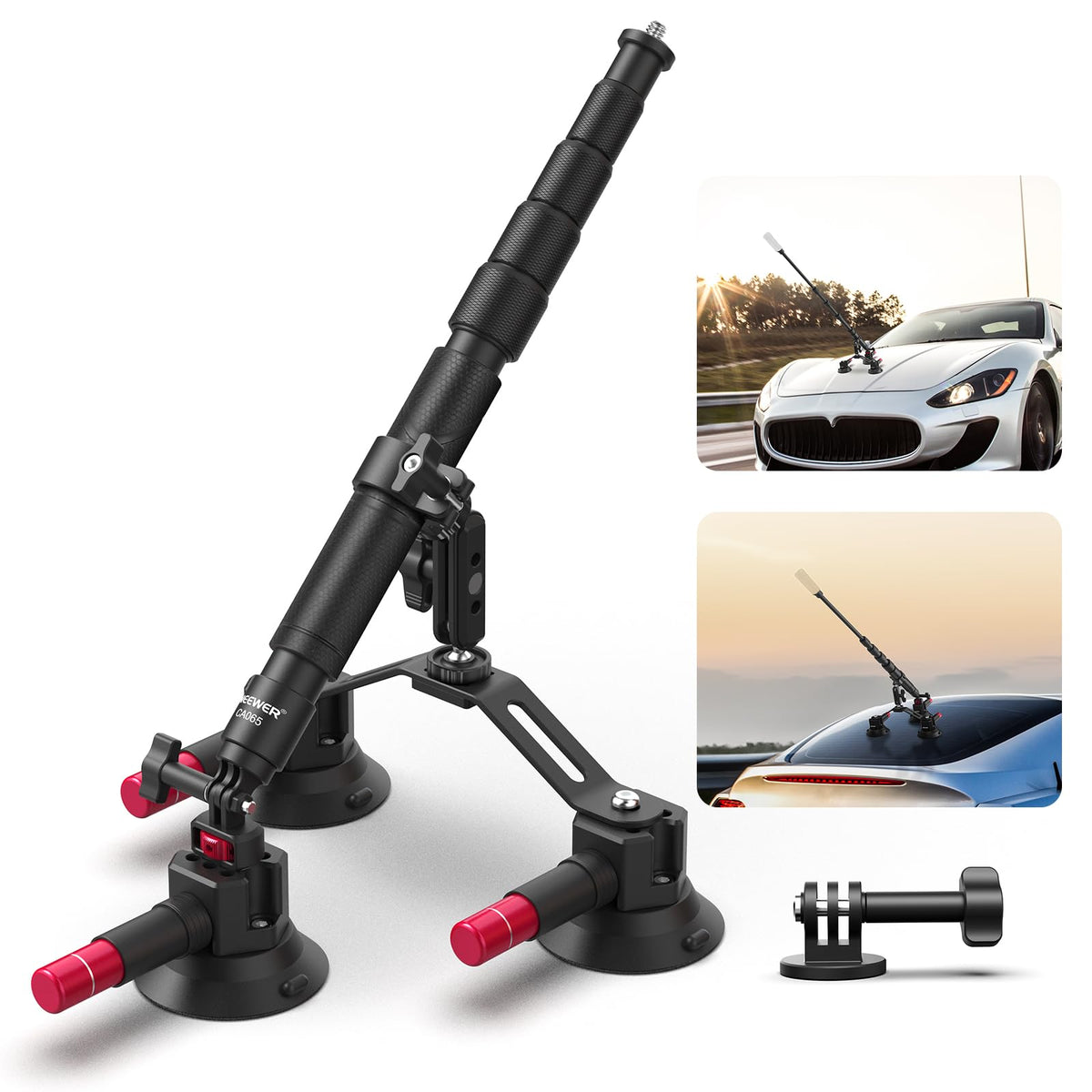 NEEWER Triple Suction Cup Car Mount for Action Cameras, CA065