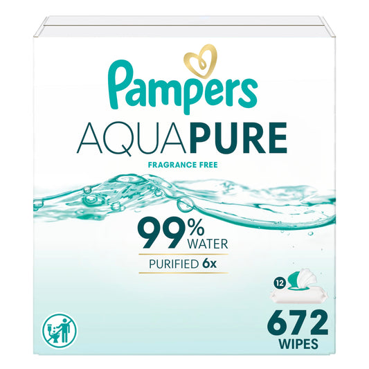 Pampers Aqua Pure Baby Wipes, 99% Water, Fragrance Free, 672 Baby Wipes Total (12X Flip-Top Packs)