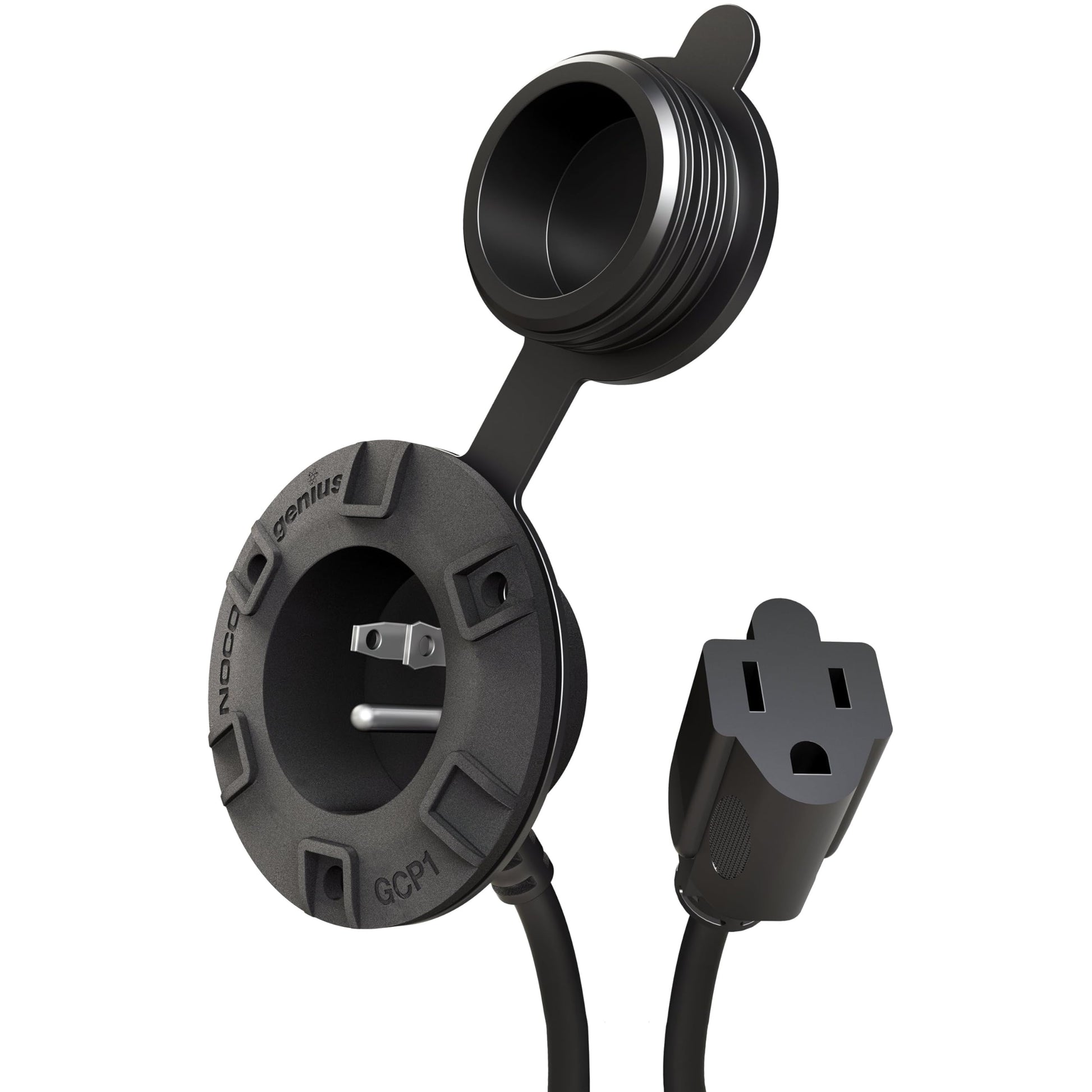 NOCO GCP1 15 Amp AC Port Plug, 125 Volt Power Inlet Socket, and Waterproof Electrical Outlet Receptacle Box with 16-Inch Integrated Outdoor Extension Cord NOCO