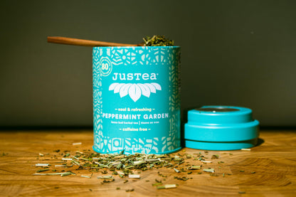 JusTea PEPPERMINT GARDEN Loose Leaf Herbal Tea, 40+ Cups Tin with Spoon 🍁 All In One Marketplace Canada