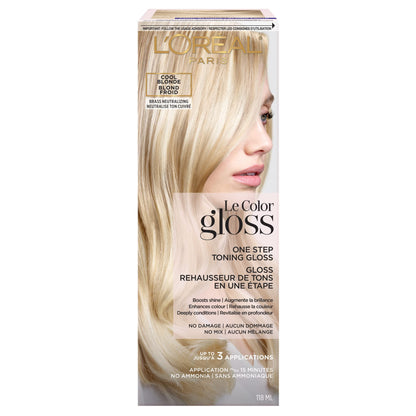 L'Oreal Paris Le Color Gloss One Step Toning Hair Gloss Treatment, Cool Blonde, Enhance Your Shine with this Semi Permanent Hair color, 1 Kit
