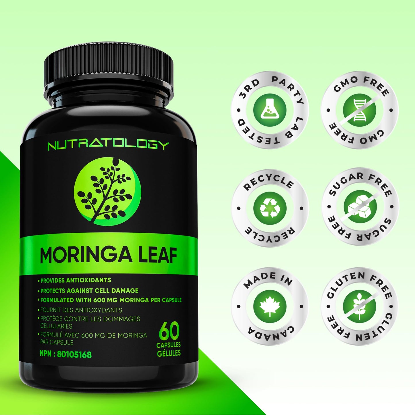 Nutratology® Organic Moringa Leaf Capsules | 1200MG Per Serving | Canadian-Made | Provides Powerful Antioxidants - Protects Against Cell Damage, Supports Liver Detox & Gut Health - 120 Caps - Available at All In One Marketplace Canada