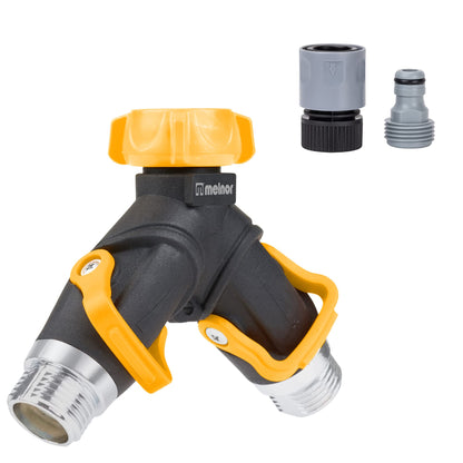 Melnor 65170AMZ 2 Way Lever Flow Through Valve Connector Bundle, Yellow, Black Melnor