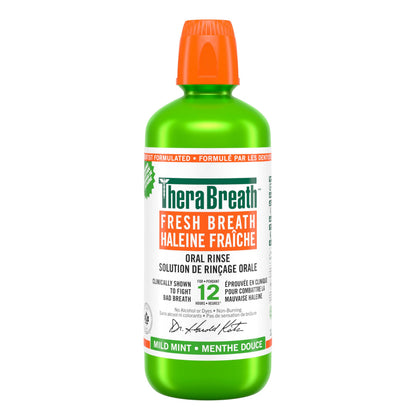 TheraBreath Fresh Breath Oral Rinse, Value Size, Clinically Shown to Fight Bad Breath for 12 Hours, Alcohol & Dye Free Mouthwash, Certified Vegan, Halal, Kosher, Gluten-Free - Mild Mint, 1L