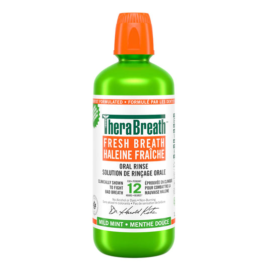 TheraBreath Fresh Breath Oral Rinse, Value Size, Clinically Shown to Fight Bad Breath for 12 Hours, Alcohol & Dye Free Mouthwash, Certified Vegan, Halal, Kosher, Gluten-Free - Mild Mint, 1L