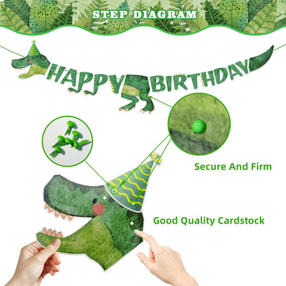 189 Pcs Dinosaur Birthday Party Supplies Set - Serves 24, Dino Decorations Kit with Banner, Balloons, Swirls, Cake Toppers, Tableware & Tablecloth for Kids' Birthday Party 🍁 All In One Marketplace Canada