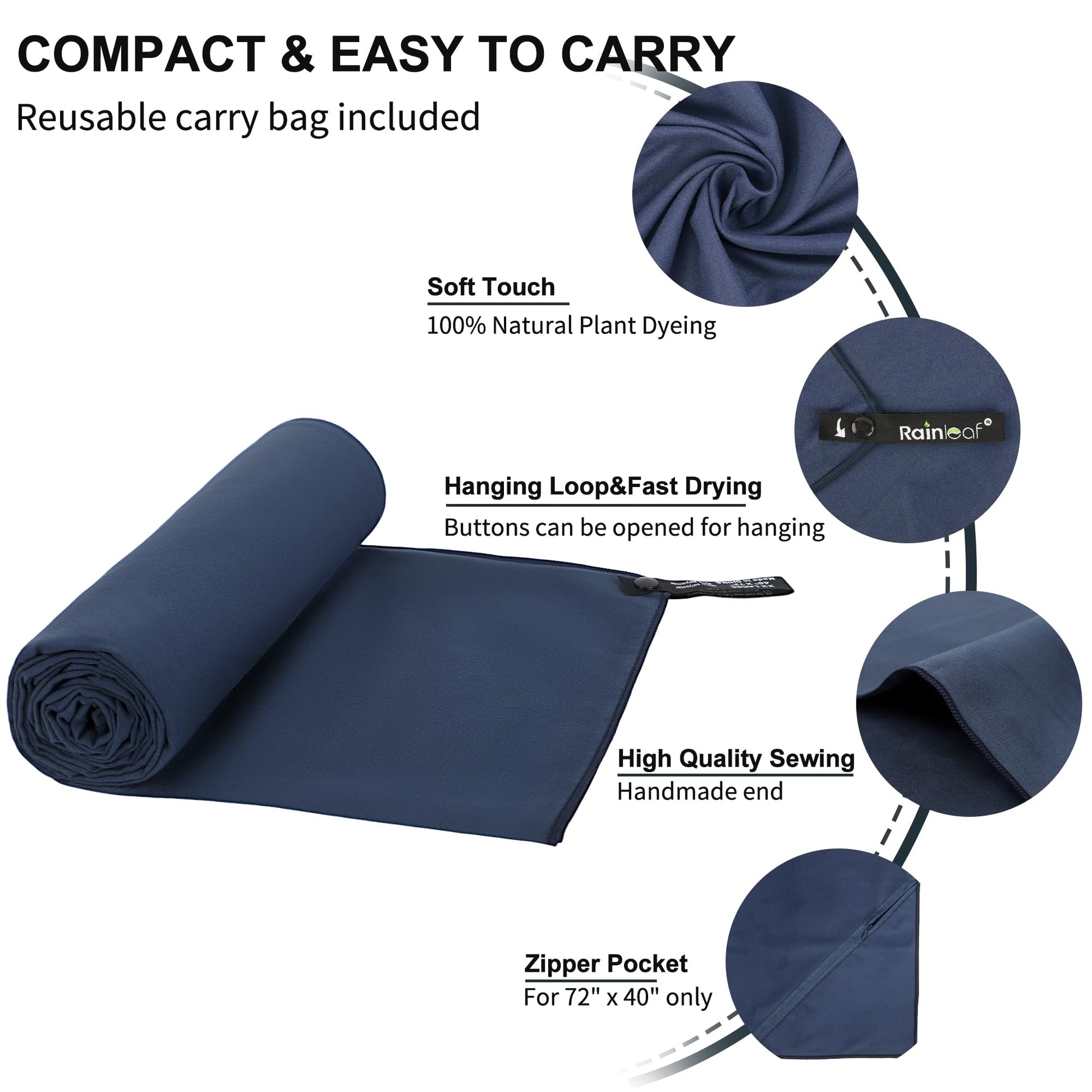 Rainleaf Microfiber Towel Perfect Travel & Gym & Camping Towel. Quick Dry - Super Absorbent - Ultra Compact - Lightweight. Suitable for Trip, Beach, Shower, Backpacking, Pool
