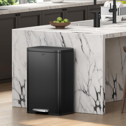 EKO Madison Matte Black 50 Liter/13.2 Gallon Step Trash Can with Inner Liner - Fingerprint Resistant Finish EKO