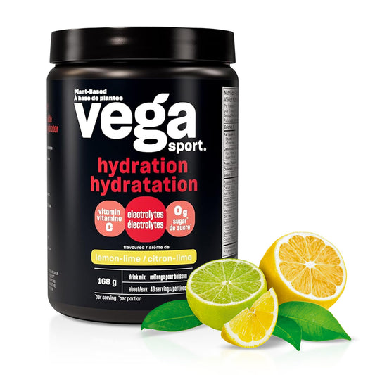 Vega Sport Hydration Electrolyte Powder, Plant Based for Fast Post Workout Hydration – Sugar-Free Lemon Lime, 40 Servings, 168 grams - Available at All In One Marketplace Canada