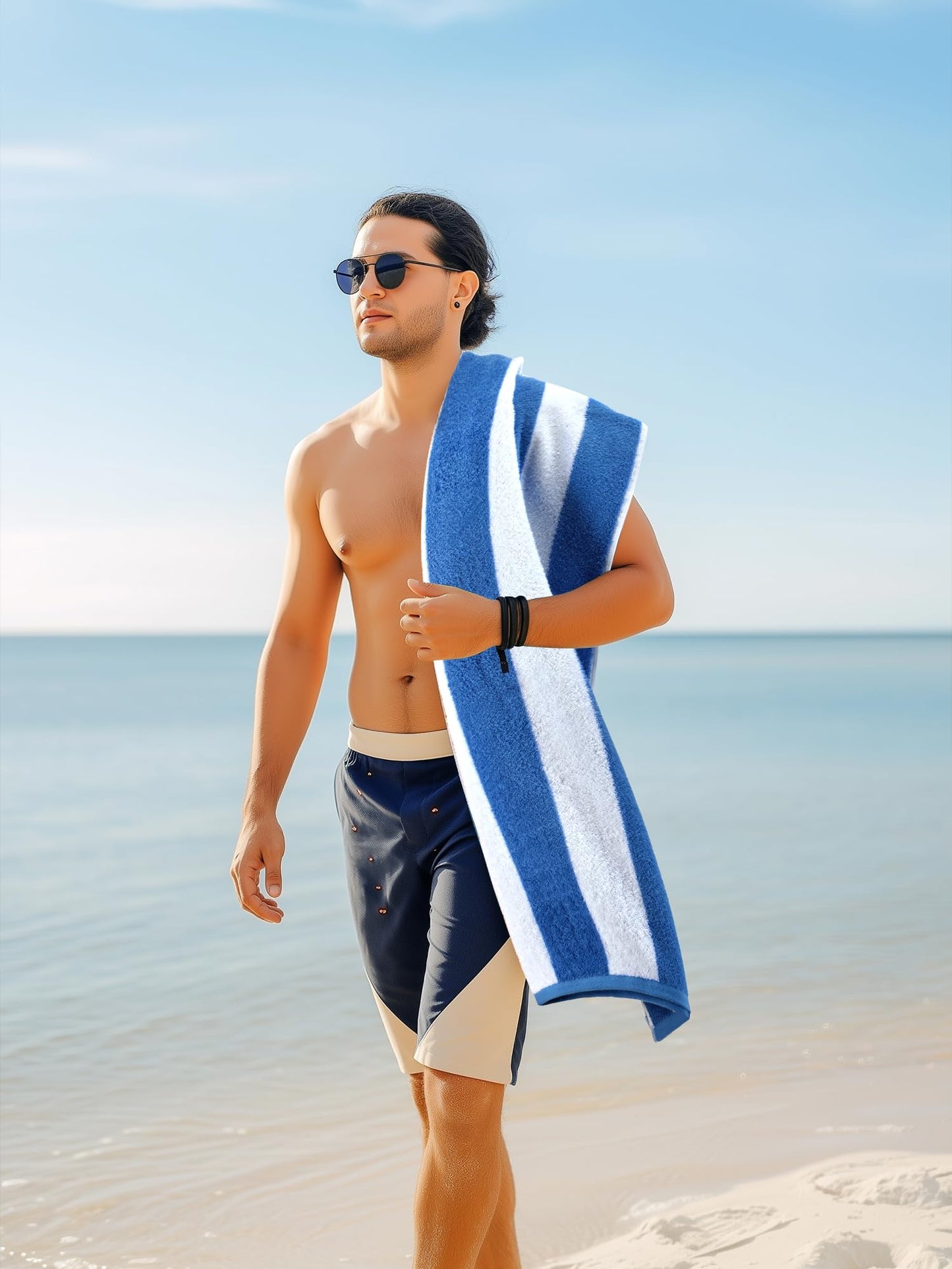 Utopia Towels 4 Pack Cabana Stripe Beach Towels (30x60 inches) - 100% Ring Spun Cotton Large Pool Towels, Soft and Quick Dry Swim Towels (Blue,Grey,Red,Green)