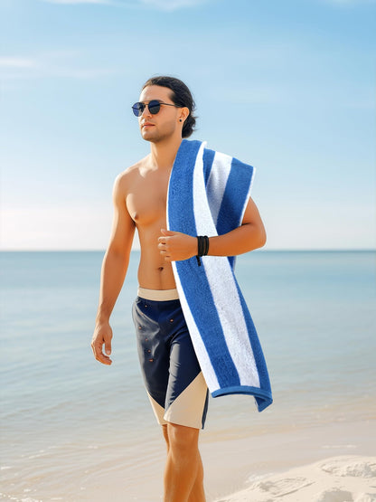 Utopia Towels 4 Pack Cabana Stripe Beach Towels (30x60 inches) - 100% Ring Spun Cotton Large Pool Towels, Soft and Quick Dry Swim Towels (Blue,Grey,Red,Green)