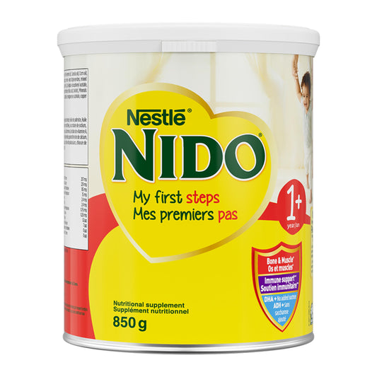 NIDO 1+ Toddler Milk-Based Nutritional Supplement With Calcium, Vitamins D and A, Magnesium, Probiotics, DHA, For Teeth, Muscles, Bones, Immune System And Brain Development, 850 g - Available at All In One Marketplace Canada