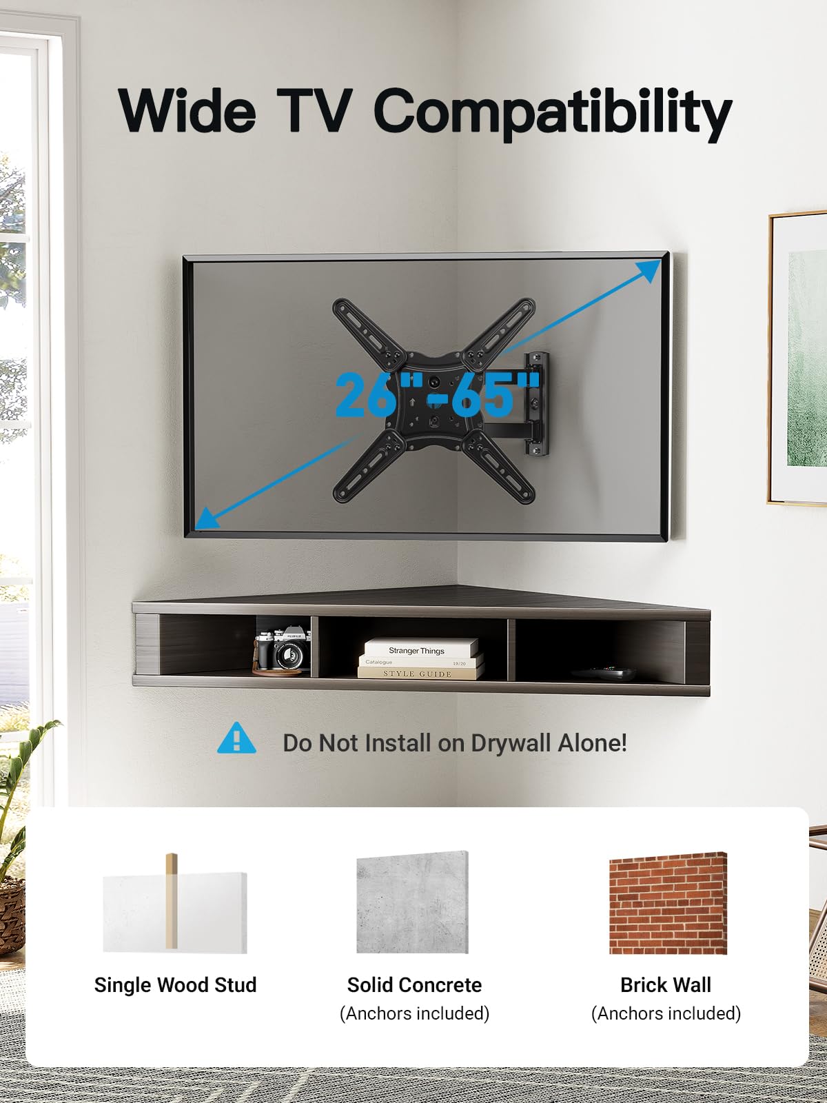 Pipishell Full Motion TV Wall Mount for 26-65 Inch Flat Curved Screen TVs, Max VESA 400x400mm up to 77 lbs, Swivel TV Mount Wall Bracket with Articulating Arms, Tilt, Extension, PIMF7