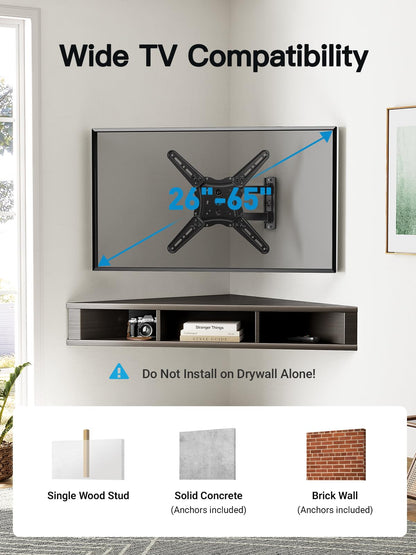 Pipishell Full Motion TV Wall Mount for 26-65 Inch Flat Curved Screen TVs, Max VESA 400x400mm up to 77 lbs, Swivel TV Mount Wall Bracket with Articulating Arms, Tilt, Extension, PIMF7