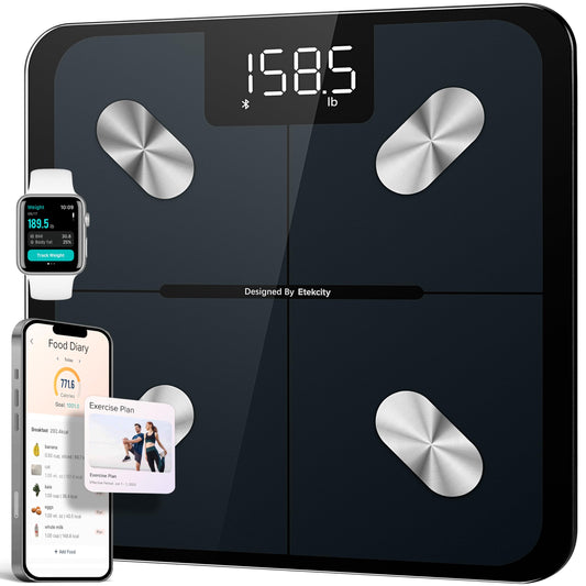 Etekcity Body Fat Scale Smart BMI Scale, Smart Weighing Scale , Bluetooth Electronic Body Analyzer Machine, Accurate Machine, 400lb Black ESF-551 - Available at All In One Marketplace Canada