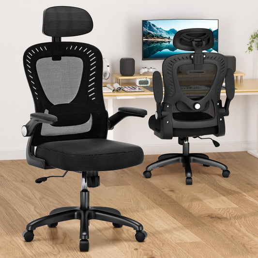 Office Chair, SPRDENG Ergonomic Office Chair with Two-Way Adjustable Lumbar Support & Headrest, High Back S-Shaped Computer Chair with Flip-up Padded Armrests, Swivel Task Chair for Home Office - Available at All In One Marketplace Canada
