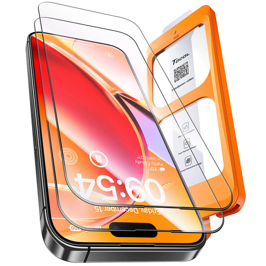 TOCOL 2 Pack for iPhone 16 Screen Protector [Instant Installation][Auto-Dust Removal][HD Clear], Unbreakable 9H+Hardness Shatterproof Tempered Glass [Bubble Proof]