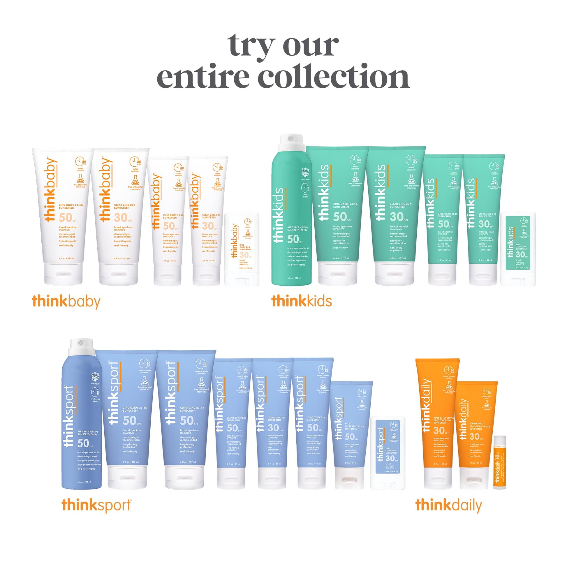 Thinksport Mineral Sunscreen, SPF 30 Clear Zinc Oxide Sunscreen, 3 Fl Oz, Water Resistant Reef Safe Sunscreen, Vegan Broad Spectrum body & face sunscreen sun lotion THINK