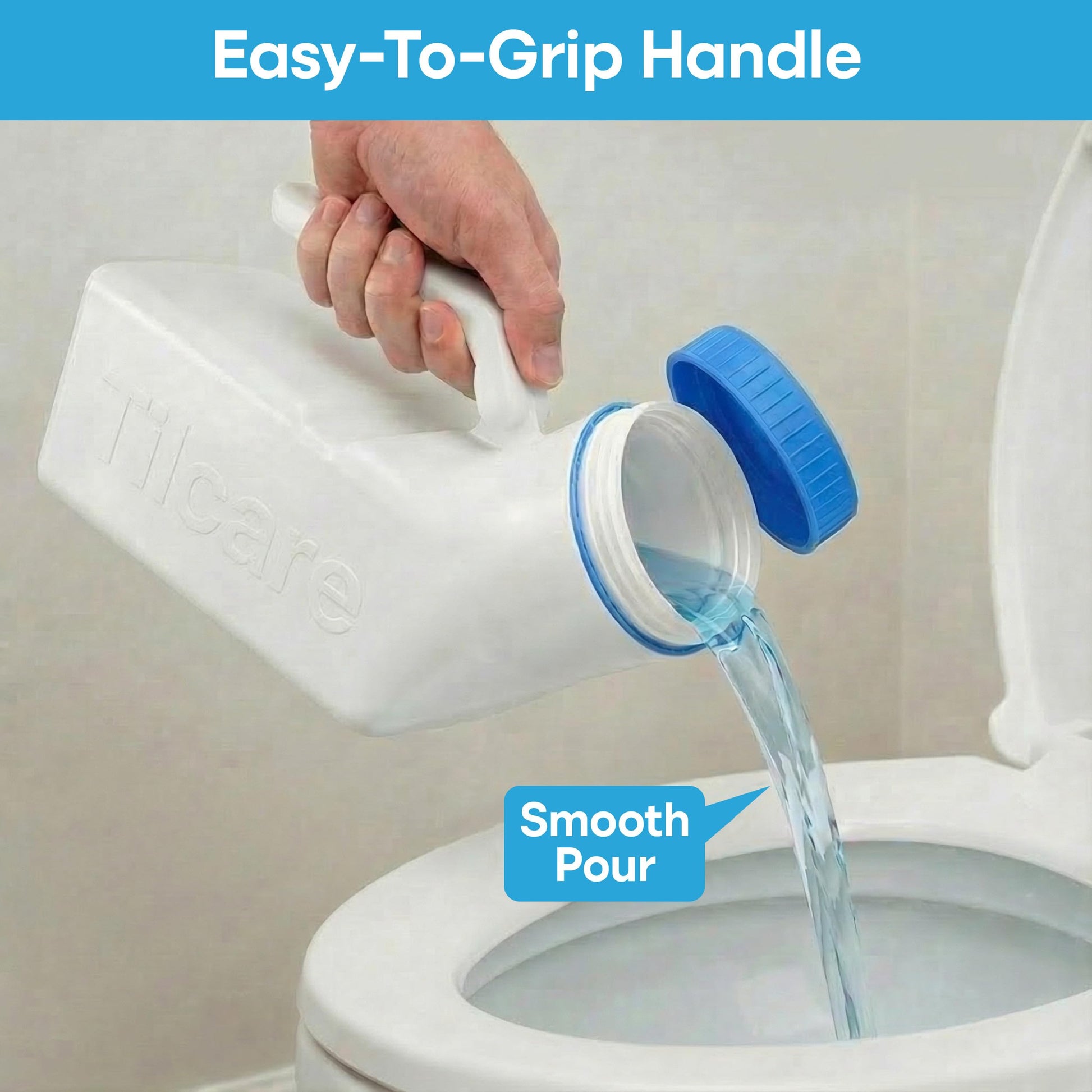 Urinals for Men Glow in the Dark Lid by Tilcare (1 Pack) - 32oz/1000mL Thick Plastic Mens Bedpan Bottle with Screw-on Lid - Spill Proof Urinary Chamber - Male Portable Travel Pee Bottles - Available at All In One Marketplace Canada