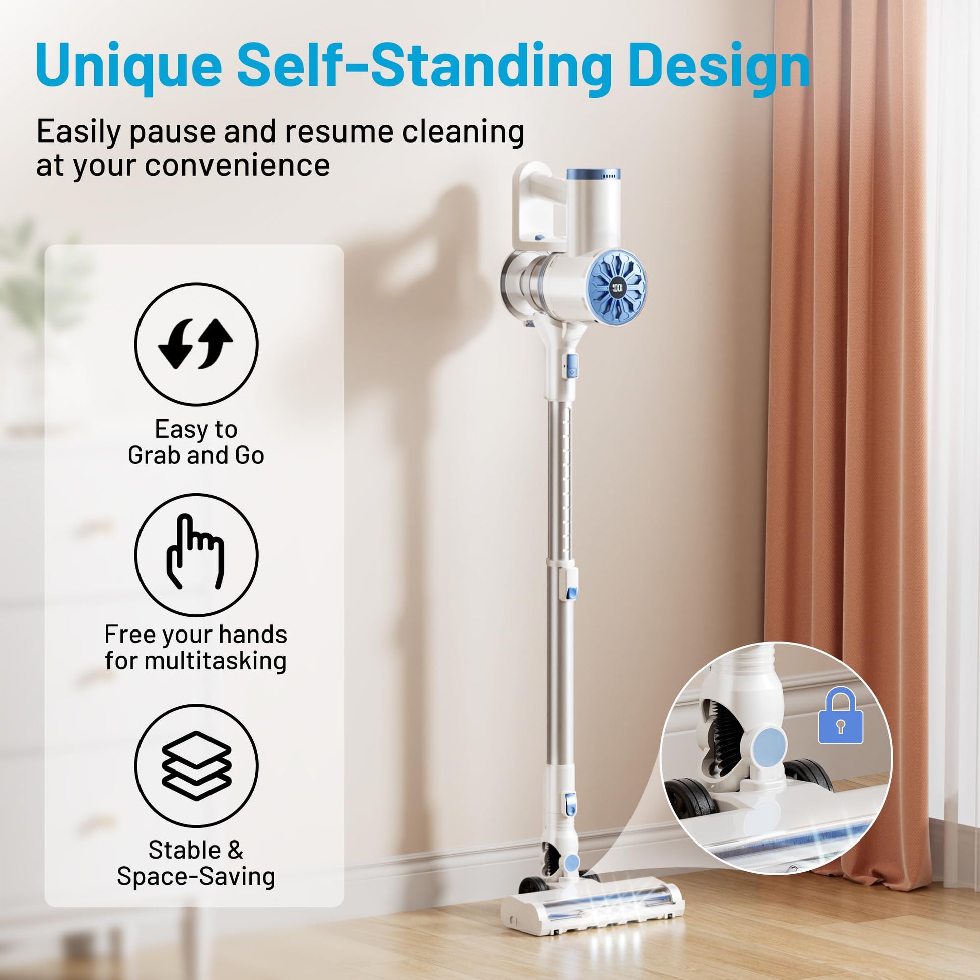 VIPSUN Cordless Vacuum Cleaner with Self-Standing, LED Screen Stick Vacuum Cleaners for Home, Lightweight Powerful Suction Vacuum, 6-in-1 Rechargeable Vacuum for Carpets, Pet Hair, Hardwood Floors - Available at All In One Marketplace Canada