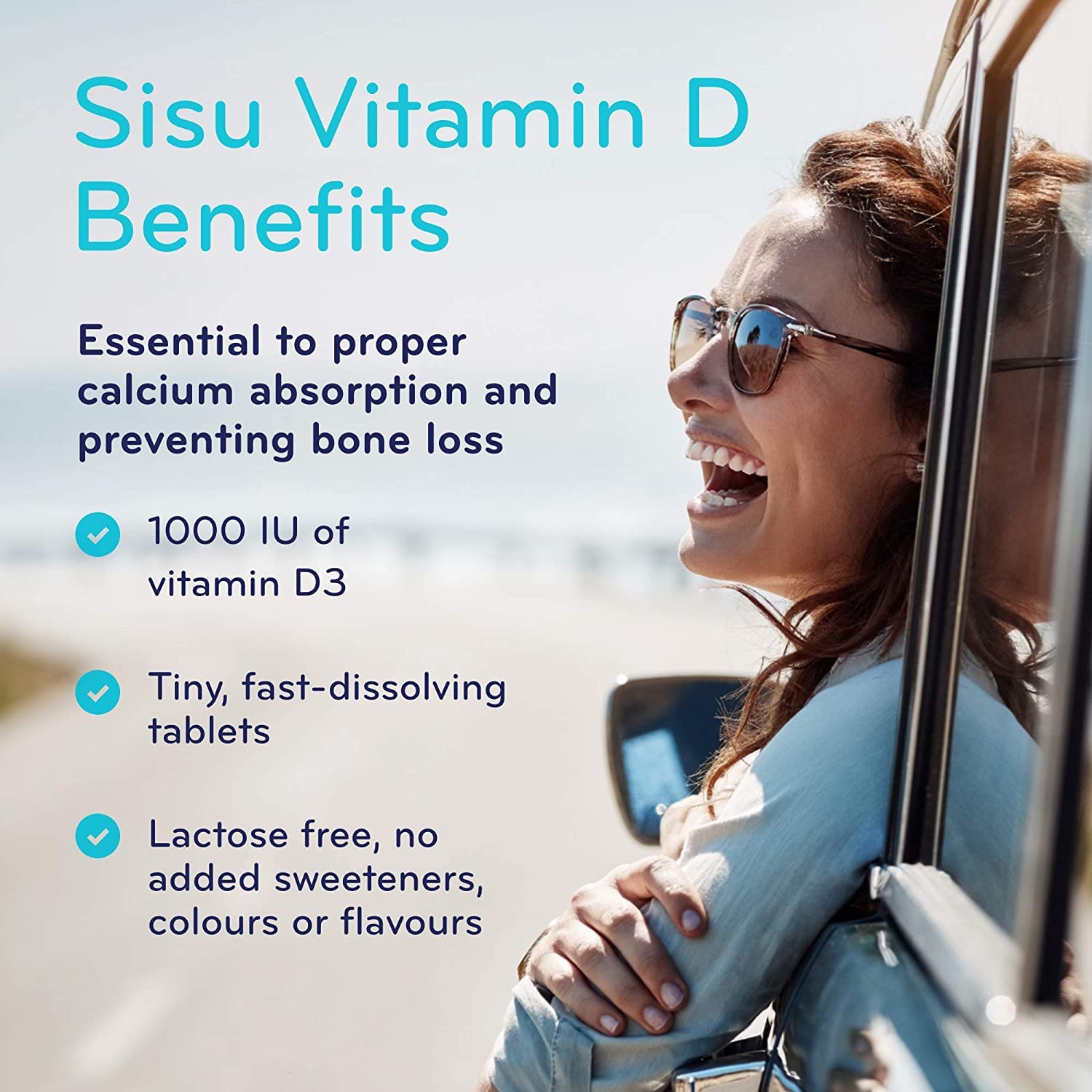 SISU Vitamin D 1000 IU, Unflavoured | Essential to Proper Calcium Absorption and Preventing Bone Loss | 400 Tiny, Quick-Dissolving Tablets | Gluten Free, Dairy Free, Non-GMO SISU