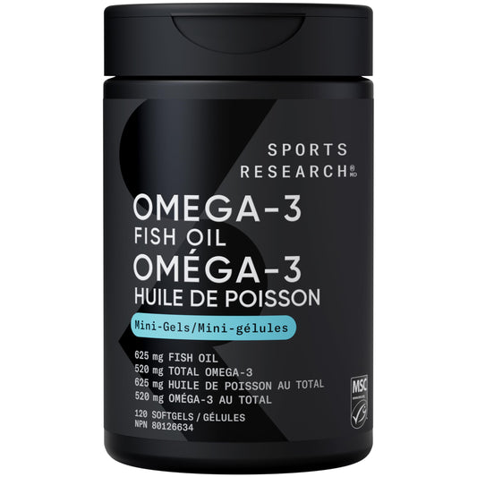 Sports Research® Fish Oil Mini-Softgels - Easy to Swallow Omega-3 Fatty Acids from Wild Caught Alaska Pollock Supporting Brain & Heart Health - 625mg, 120 Capsules