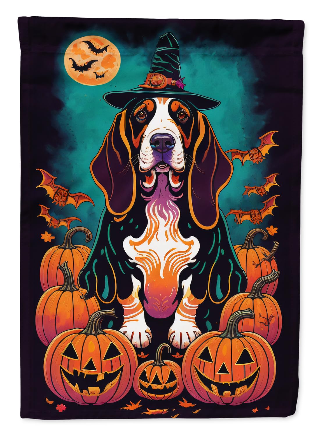 Drapeau de jardin d'Halloween « Witchy » avec un Basset Hound de Caroline's Treasures