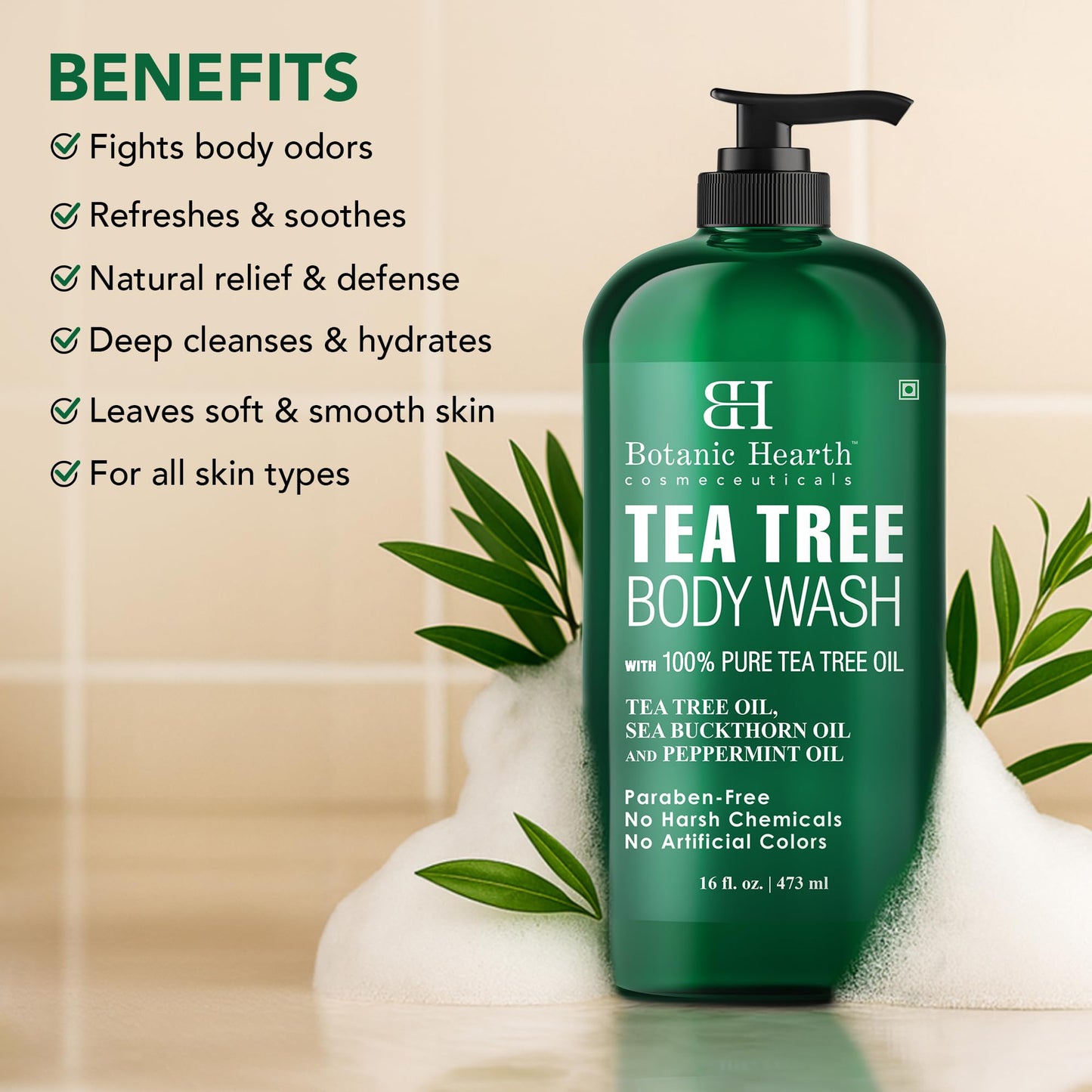 Botanic Hearth Tea Tree Body Wash | Shower Gel - 16 fl oz Helps Nail Conditions Athletes Foot Ringworms Jock Itch & Body Odor Soothes Itching & Promotes Healthy Skin and Feet Naturally Scented - Available at All In One Marketplace Canada